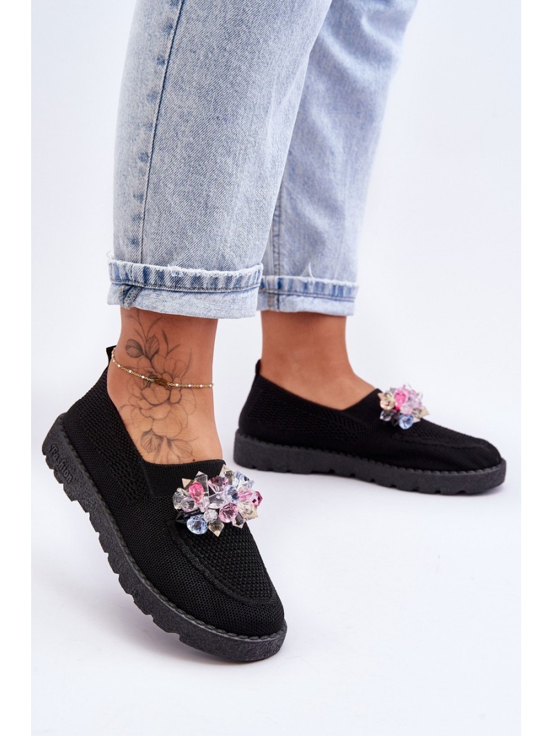 Women's Slip-On Sneakers with Stones Black Simple