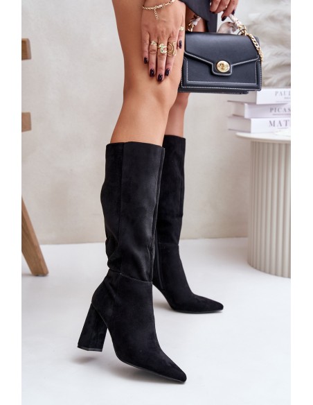 Knee High Block Heels Black Lannetea