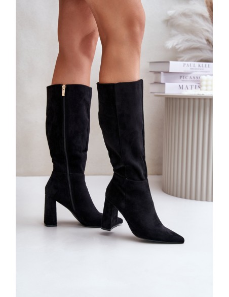 Knee High Block Heels Black Lannetea