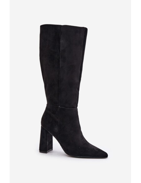 Knee High Block Heels Black Lannetea