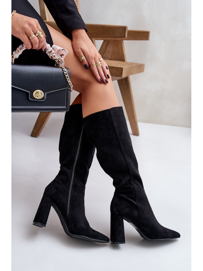 Knee High Block Heels Black Lannetea