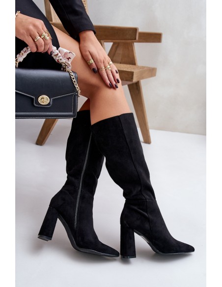 Knee High Block Heels Black Lannetea
