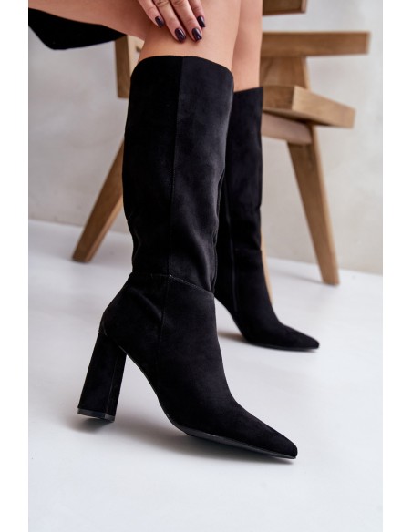Knee High Block Heels Black Lannetea