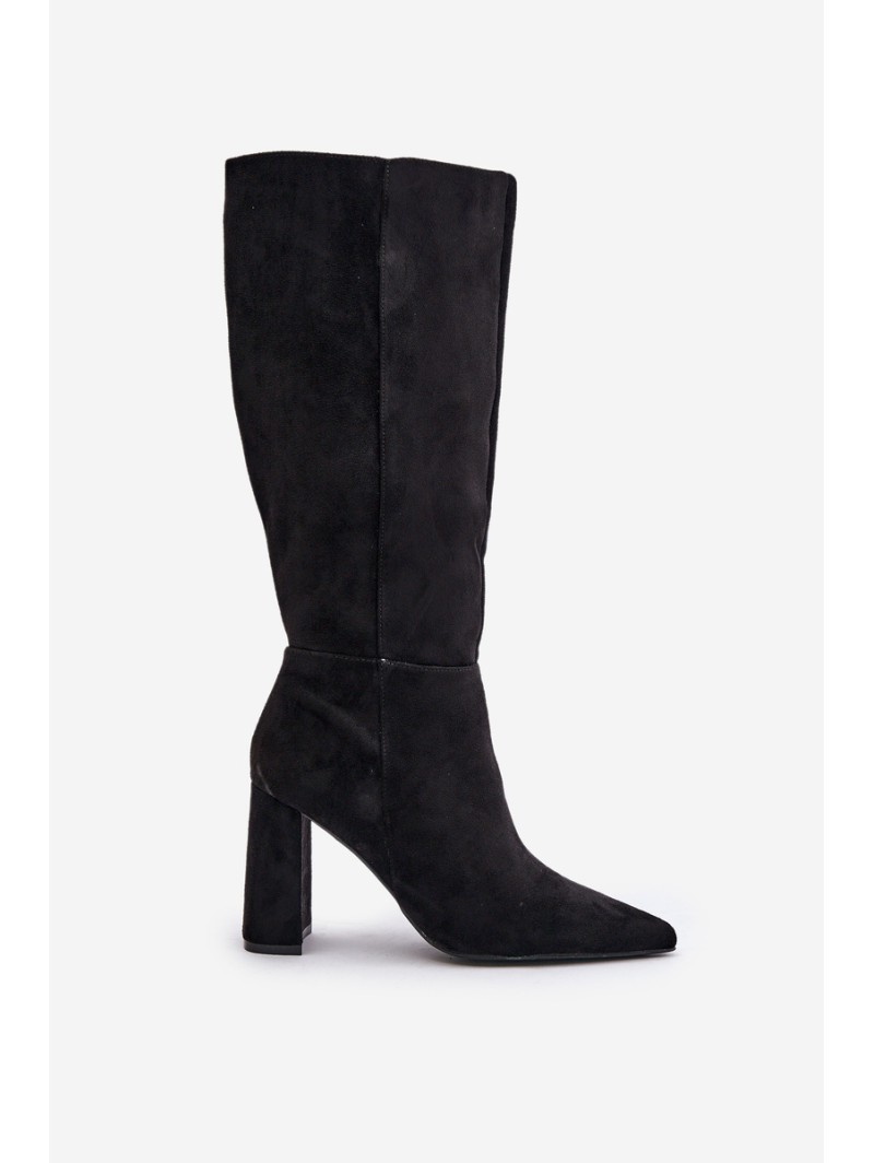 Knee High Block Heels Black Lannetea