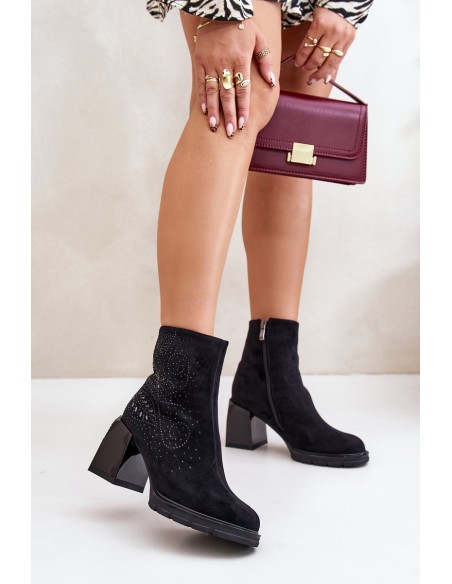 Insulated Women's Heeled Ankle Boots with Decoration Black D&A MR880-130