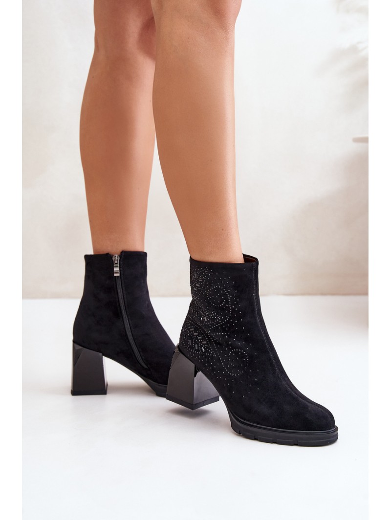 Insulated Women's Heeled Ankle Boots with Decoration Black D&A MR880-130