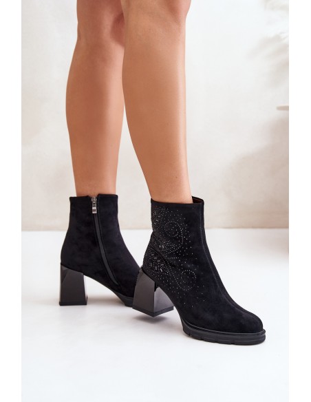 Insulated Women's Heeled Ankle Boots with Decoration Black D&A MR880-130