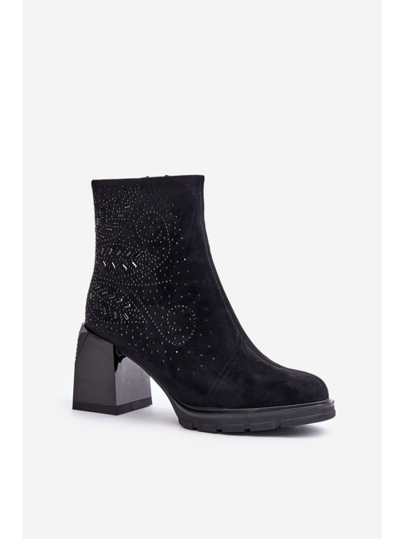 Insulated Women's Heeled Ankle Boots with Decoration Black D&A MR880-130