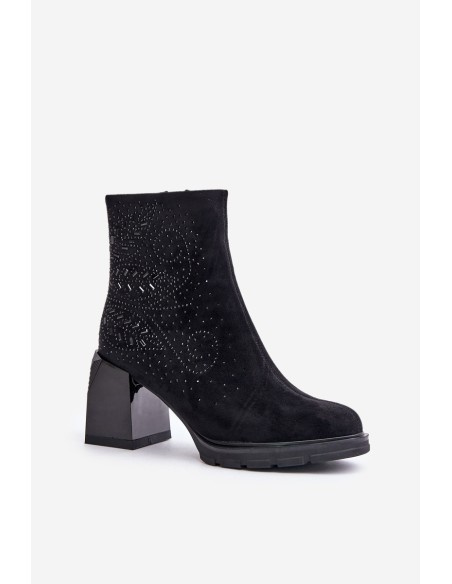 Insulated Women's Heeled Ankle Boots with Decoration Black D&A MR880-130