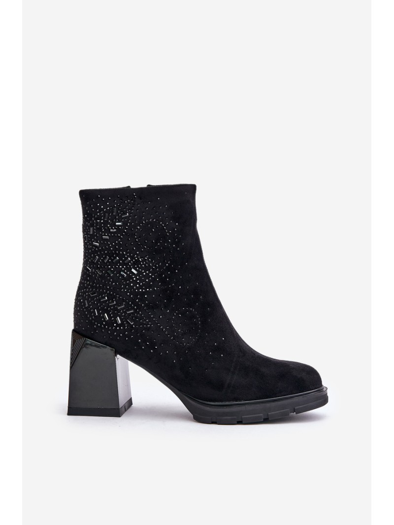 Insulated Women's Heeled Ankle Boots with Decoration Black D&A MR880-130