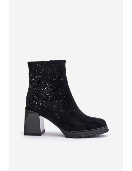Insulated Women's Heeled Ankle Boots with Decoration Black D&A MR880-130
