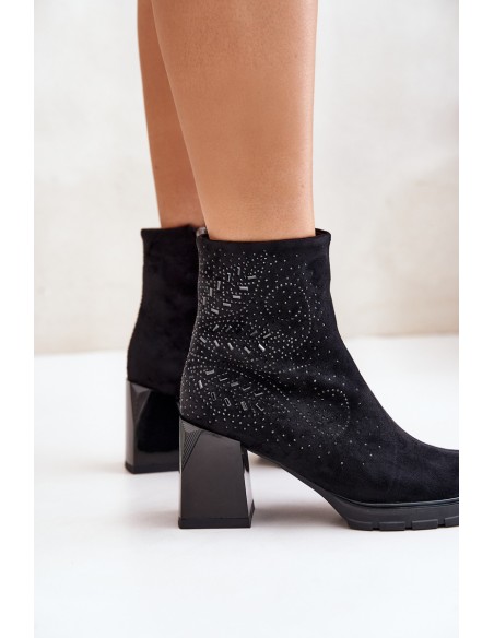 Insulated Women's Heeled Ankle Boots with Decoration Black D&A MR880-130
