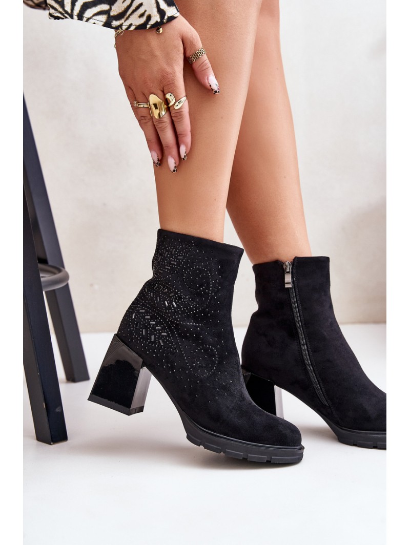 Insulated Women's Heeled Ankle Boots with Decoration Black D&A MR880-130