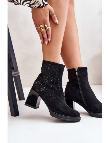 Insulated Women's Heeled Ankle Boots with Decoration Black D&A MR880-130
