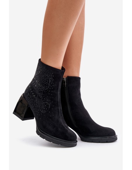 Insulated Women's Heeled Ankle Boots with Decoration Black D&A MR880-130