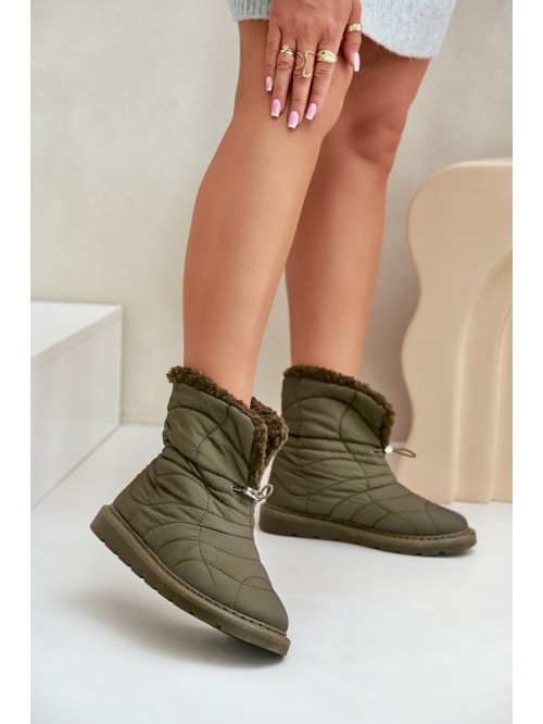 Women's Snow Boots With Drawstring Insulated With Sheepskin Dark Green Vamidra 2