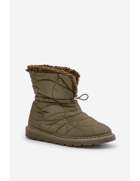 Women's Snow Boots With Drawstring Insulated With Sheepskin Dark Green Vamidra