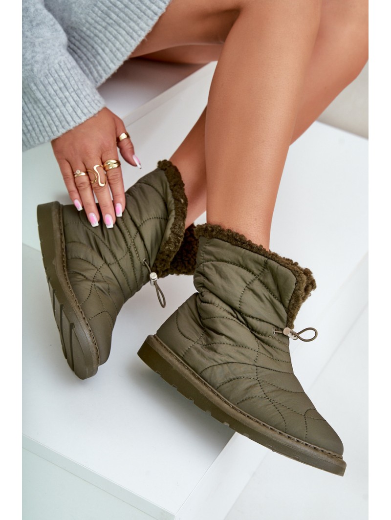 Women's Snow Boots With Drawstring Insulated With Sheepskin Dark Green Vamidra