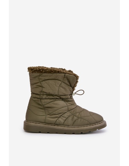 Women's Snow Boots With Drawstring Insulated With Sheepskin Dark Green Vamidra