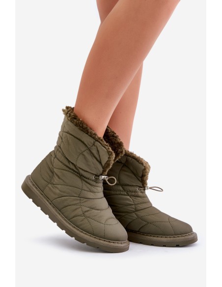 Women's Snow Boots With Drawstring Insulated With Sheepskin Dark Green Vamidra