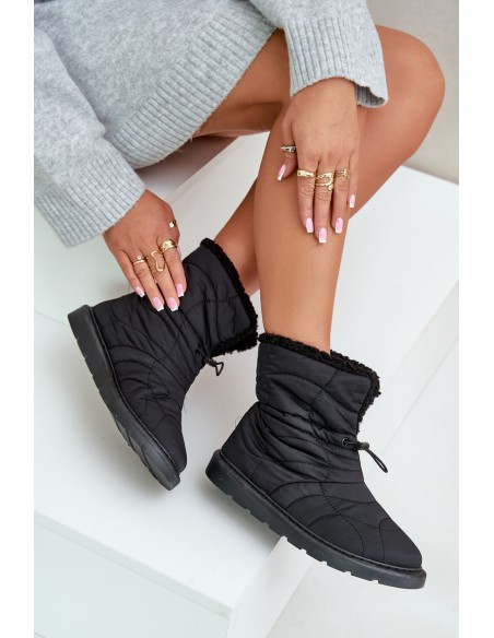 Ladies Snow Boots With Drawstring Insulated With Sheepskin Black Vamidra