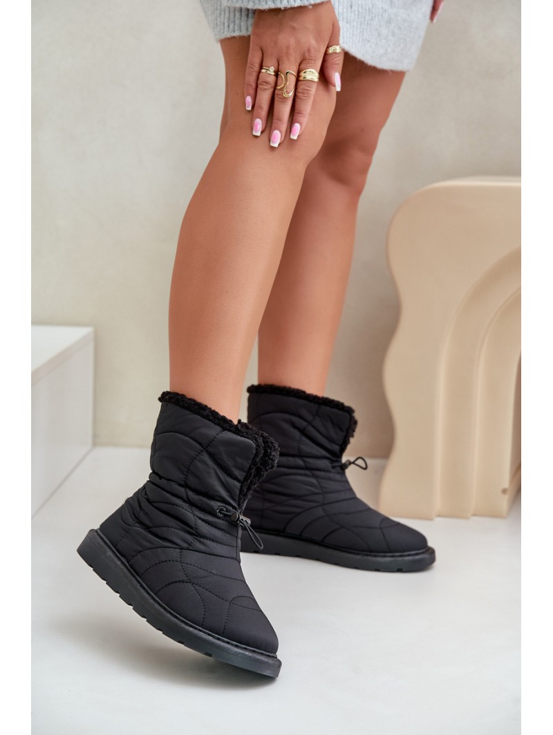Ladies Snow Boots With Drawstring Insulated With Sheepskin Black Vamidra