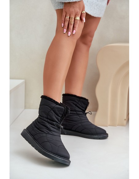 Ladies Snow Boots With Drawstring Insulated With Sheepskin Black Vamidra