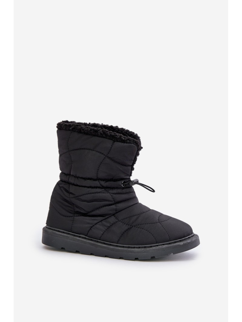 Ladies Snow Boots With Drawstring Insulated With Sheepskin Black Vamidra