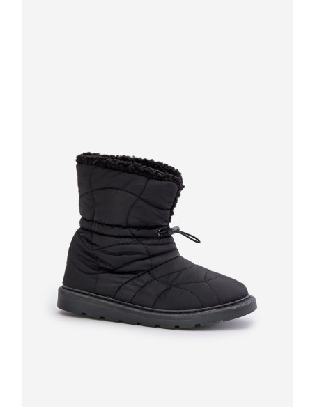 Ladies Snow Boots With Drawstring Insulated With Sheepskin Black Vamidra