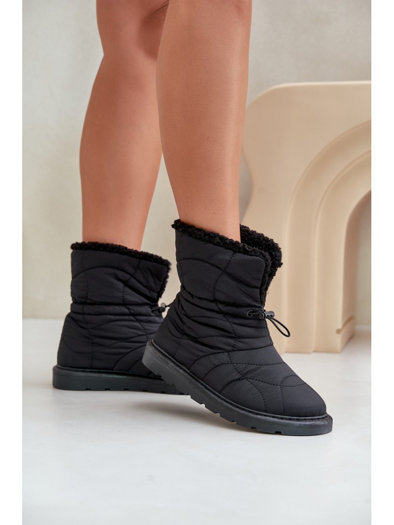 Ladies Snow Boots With Drawstring Insulated With Sheepskin Black Vamidra