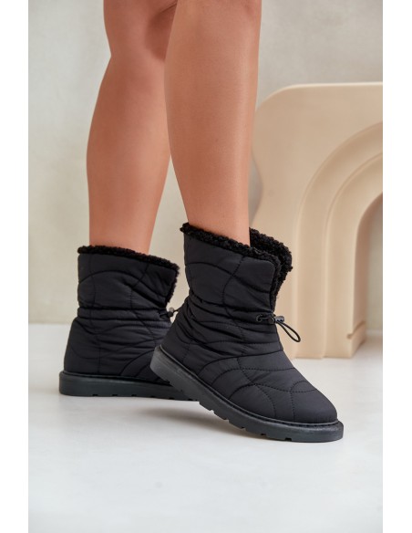 Ladies Snow Boots With Drawstring Insulated With Sheepskin Black Vamidra