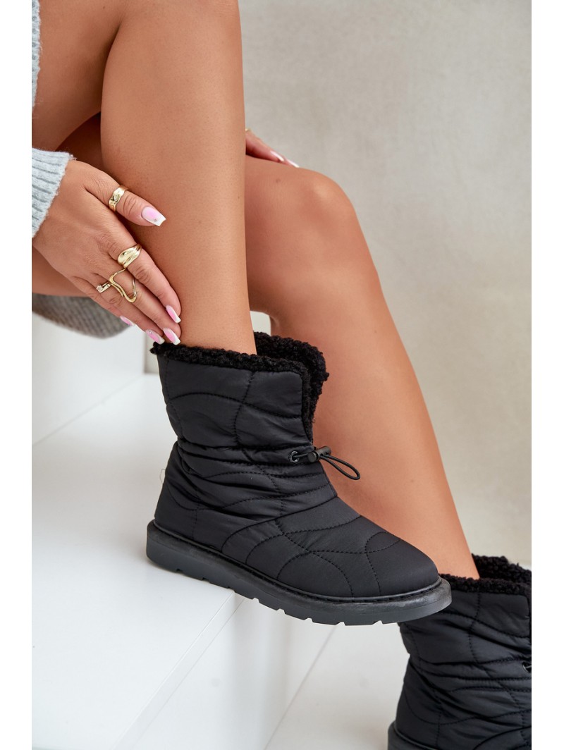 Ladies Snow Boots With Drawstring Insulated With Sheepskin Black Vamidra