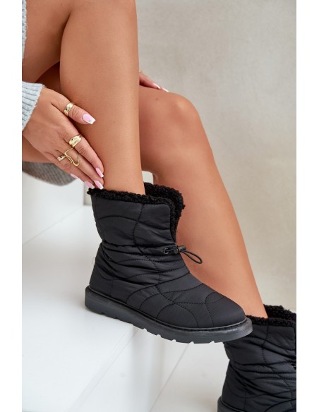 Ladies Snow Boots With Drawstring Insulated With Sheepskin Black Vamidra
