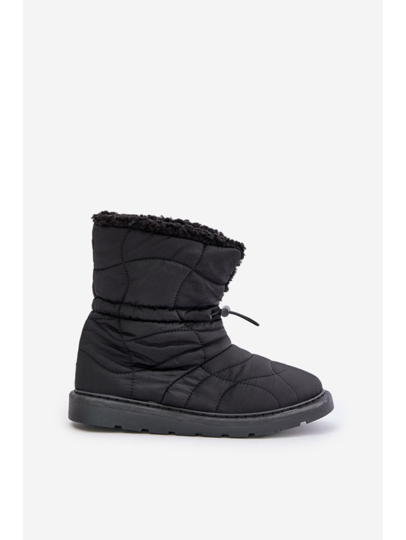 Ladies Snow Boots With Drawstring Insulated With Sheepskin Black Vamidra