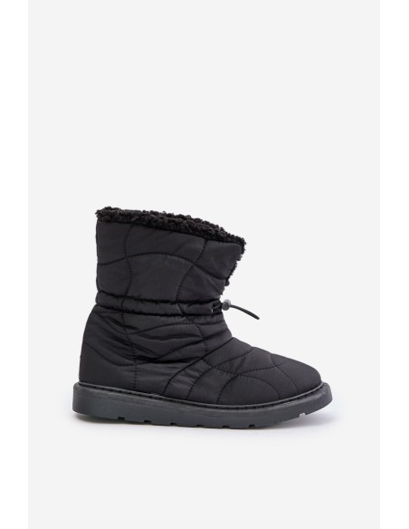 Ladies Snow Boots With Drawstring Insulated With Sheepskin Black Vamidra