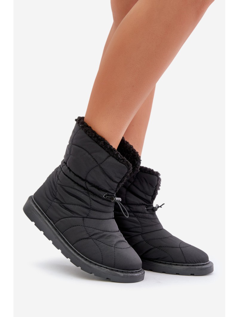 Ladies Snow Boots With Drawstring Insulated With Sheepskin Black Vamidra