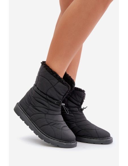Ladies Snow Boots With Drawstring Insulated With Sheepskin Black Vamidra