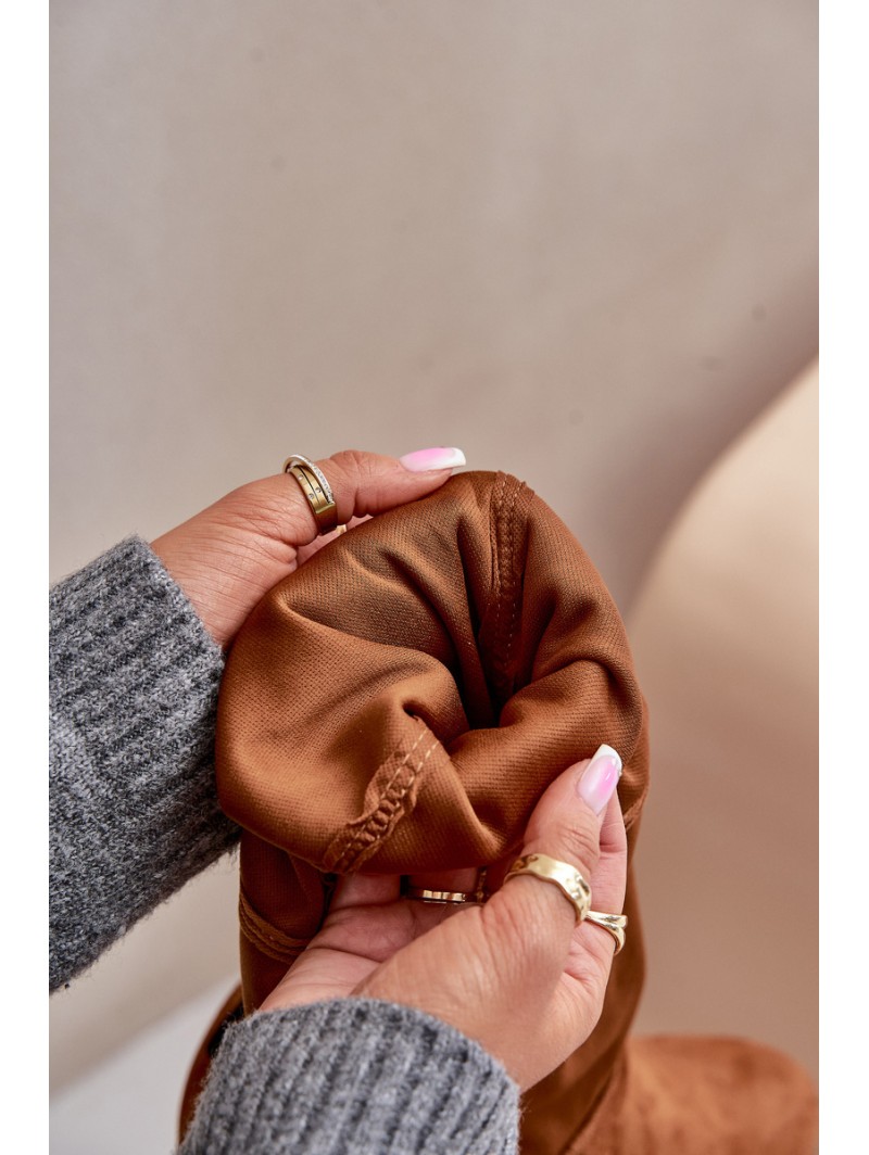 Knee High Flat Heel Boots Made Of Eco Suede Camel Linnithia