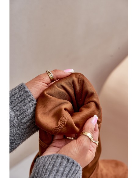 Knee High Flat Heel Boots Made Of Eco Suede Camel Linnithia