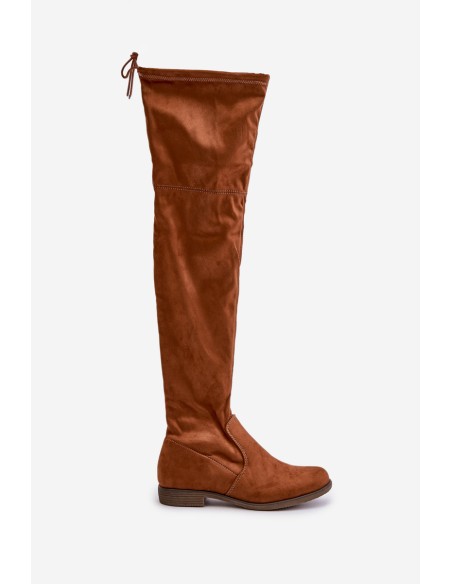 Knee High Flat Heel Boots Made Of Eco Suede Camel Linnithia