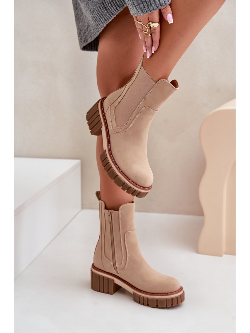 Beige insulated ankle boots with zipper Linneviae