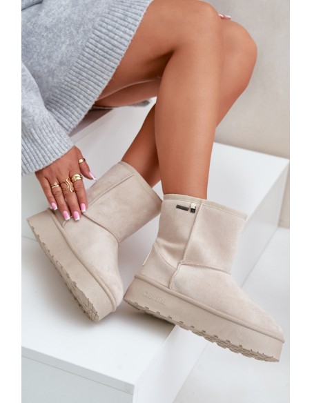 High women's snow boots on a platform Big Star OO274897 light beige
