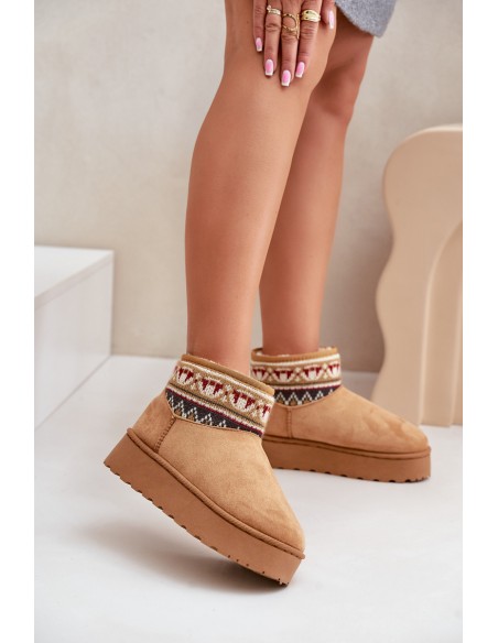 Women's Snow Boots With A Pattern Insert On A Platform Camel Avatharia