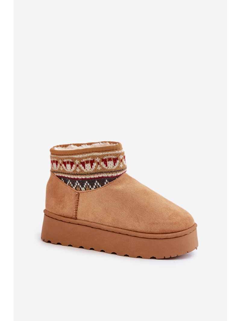 Women's Snow Boots With A Pattern Insert On A Platform Camel Avatharia