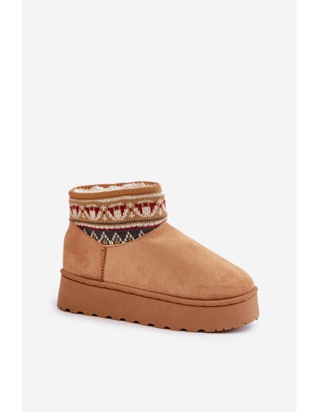 Women's Snow Boots With A Pattern Insert On A Platform Camel Avatharia