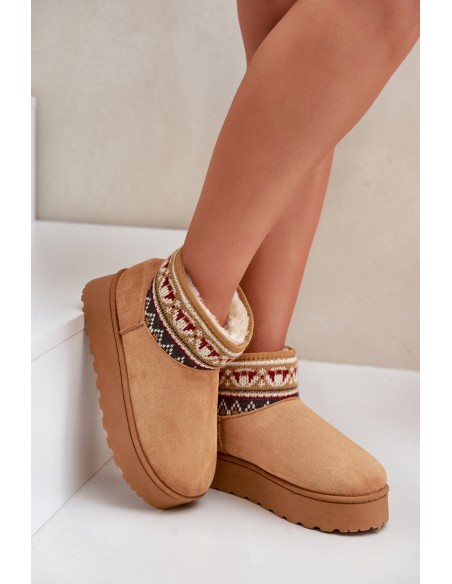 Women's Snow Boots With A Pattern Insert On A Platform Camel Avatharia