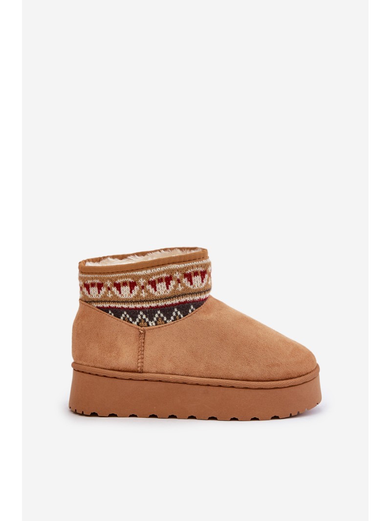 Women's Snow Boots With A Pattern Insert On A Platform Camel Avatharia
