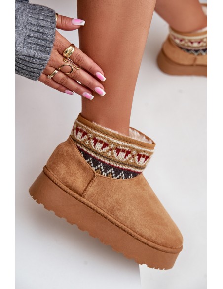 Women's Snow Boots With A Pattern Insert On A Platform Camel Avatharia