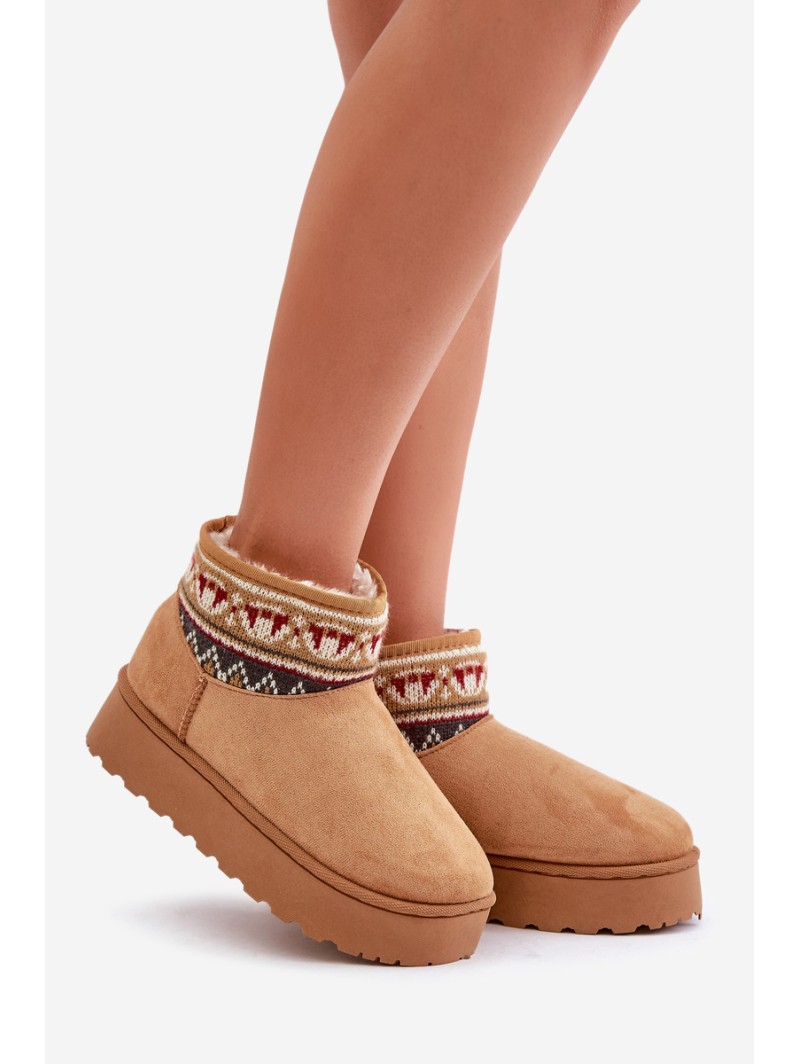 Women's Snow Boots With A Pattern Insert On A Platform Camel Avatharia