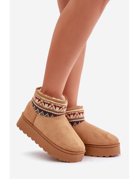 Women's Snow Boots With A Pattern Insert On A Platform Camel Avatharia